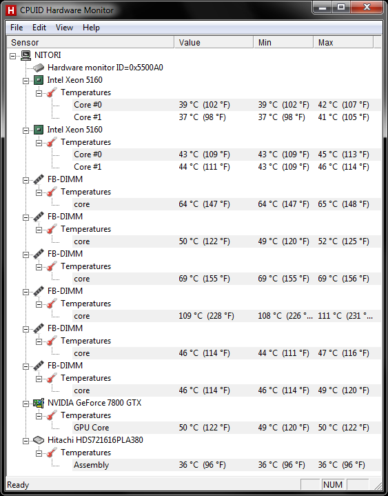 CPUID Window showing hot ram